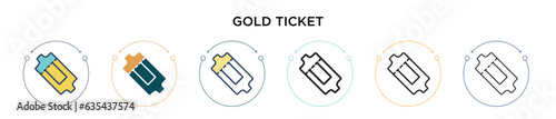 Gold ticket icon in filled, thin line, outline and stroke style. Vector illustration of two colored and black gold ticket vector icons designs can be used for mobile, ui, web