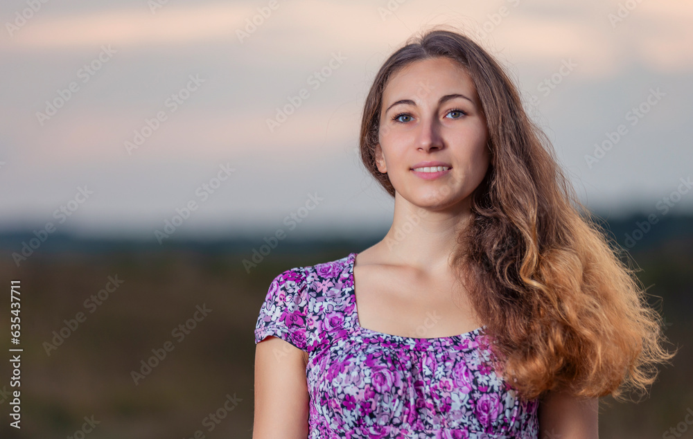 portrait of a girl walking in nature
