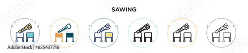Sawing icon in filled, thin line, outline and stroke style. Vector illustration of two colored and black sawing vector icons designs can be used for mobile, ui, web