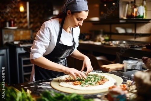 In Restaurant Professional Female Chef Preparing Pizza © Оксана Олейник