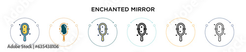 Enchanted mirror icon in filled, thin line, outline and stroke style. Vector illustration of two colored and black enchanted mirror vector icons designs can be used for mobile, ui, web