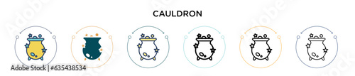 Cauldron icon in filled, thin line, outline and stroke style. Vector illustration of two colored and black cauldron vector icons designs can be used for mobile, ui, web