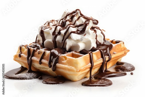 Fototapeta Waffles whipped cream. Generate Ai