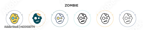 Zombie icon in filled, thin line, outline and stroke style. Vector illustration of two colored and black zombie vector icons designs can be used for mobile, ui, web