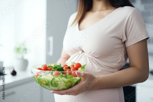 Woman bowl vegetables salad. Generate Ai