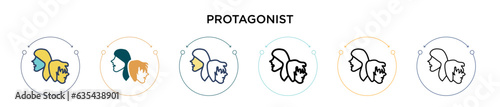 Protagonist icon in filled, thin line, outline and stroke style. Vector illustration of two colored and black protagonist vector icons designs can be used for mobile, ui, web