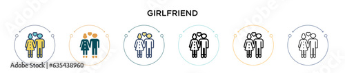Girlfriend icon in filled  thin line  outline and stroke style. Vector illustration of two colored and black girlfriend vector icons designs can be used for mobile  ui  web