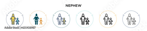 Nephew icon in filled, thin line, outline and stroke style. Vector illustration of two colored and black nephew vector icons designs can be used for mobile, ui, web