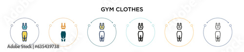 Gym clothes icon in filled, thin line, outline and stroke style. Vector illustration of two colored and black gym clothes vector icons designs can be used for mobile, ui, web