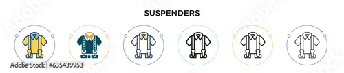 Suspenders icon in filled, thin line, outline and stroke style. Vector illustration of two colored and black suspenders vector icons designs can be used for mobile, ui, web