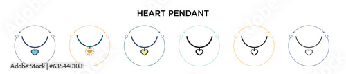 Heart pendant icon in filled, thin line, outline and stroke style. Vector illustration of two colored and black heart pendant vector icons designs can be used for mobile, ui, web