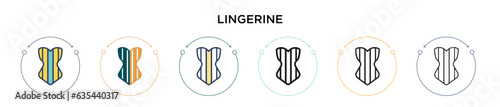 Lingerine icon in filled, thin line, outline and stroke style. Vector illustration of two colored and black lingerine vector icons designs can be used for mobile, ui, web