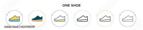 One shoe icon in filled, thin line, outline and stroke style. Vector illustration of two colored and black one shoe vector icons designs can be used for mobile, ui, web