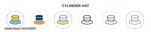 Cylinder hat icon in filled, thin line, outline and stroke style. Vector illustration of two colored and black cylinder hat vector icons designs can be used for mobile, ui, web