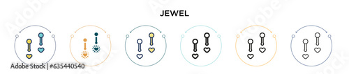 Jewel icon in filled, thin line, outline and stroke style. Vector illustration of two colored and black jewel vector icons designs can be used for mobile, ui, web