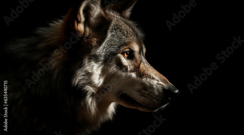 Wolf on a black background, created with Generative AI technology.