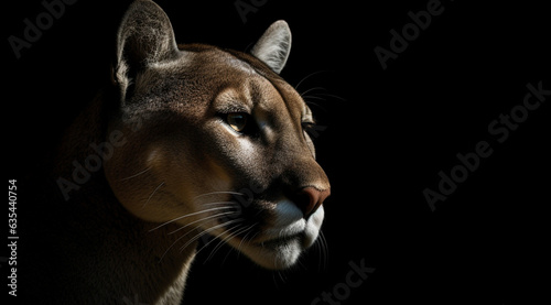 Cougar on a black background, created with Generative AI technology.