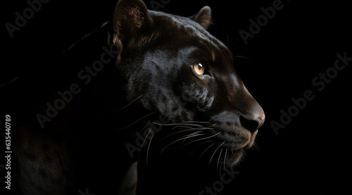 Fototapeta Naklejka Na Ścianę i Meble -  Black panther on a black background, created with Generative AI technology.