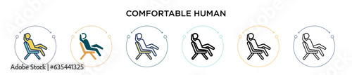 Comfortable human icon in filled, thin line, outline and stroke style. Vector illustration of two colored and black comfortable human vector icons designs can be used for mobile, ui, web