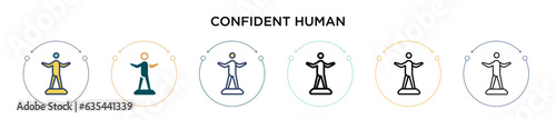 Confident human icon in filled, thin line, outline and stroke style. Vector illustration of two colored and black confident human vector icons designs can be used for mobile, ui, web