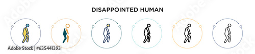 Disappointed human icon in filled, thin line, outline and stroke style. Vector illustration of two colored and black disappointed human vector icons designs can be used for mobile, ui, web