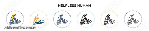 Helpless human icon in filled, thin line, outline and stroke style. Vector illustration of two colored and black helpless human vector icons designs can be used for mobile, ui, web