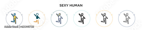Sexy human icon in filled, thin line, outline and stroke style. Vector illustration of two colored and black sexy human vector icons designs can be used for mobile, ui, web