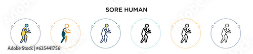 Sore human icon in filled, thin line, outline and stroke style. Vector illustration of two colored and black sore human vector icons designs can be used for mobile, ui, web