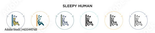 Sleepy human icon in filled, thin line, outline and stroke style. Vector illustration of two colored and black sleepy human vector icons designs can be used for mobile, ui, web