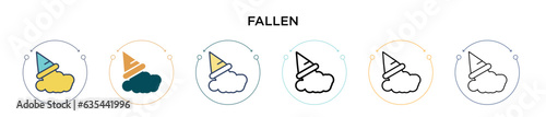 Fallen icon in filled, thin line, outline and stroke style. Vector illustration of two colored and black fallen vector icons designs can be used for mobile, ui, web