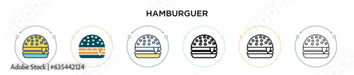 Hamburguer icon in filled, thin line, outline and stroke style. Vector illustration of two colored and black hamburguer vector icons designs can be used for mobile, ui, web