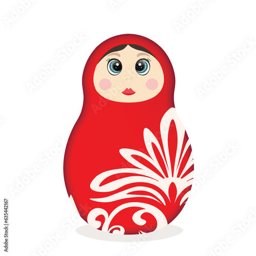 Russian Matryoshka. Traditional Russian folklore dolls with big eyes and lips. Babushka doll with hohloma, traditional painted floral pattern. Hand drawn vector illustration