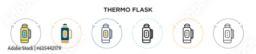 Thermo flask icon in filled, thin line, outline and stroke style. Vector illustration of two colored and black thermo flask vector icons designs can be used for mobile, ui, web