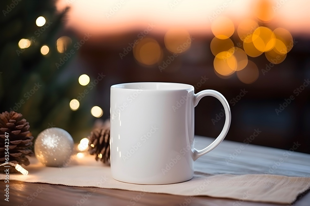 Fototapeta premium Christmas white mug mockup