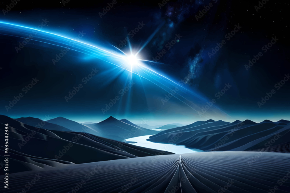 Abstract background with cold desert planet landscape.