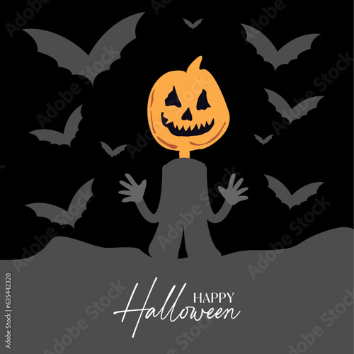 Vector scarecrow with pumpkin with bats