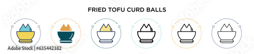 Fried tofu curd balls icon in filled, thin line, outline and stroke style. Vector illustration of two colored and black fried tofu curd balls vector icons designs can be used for mobile, ui, web