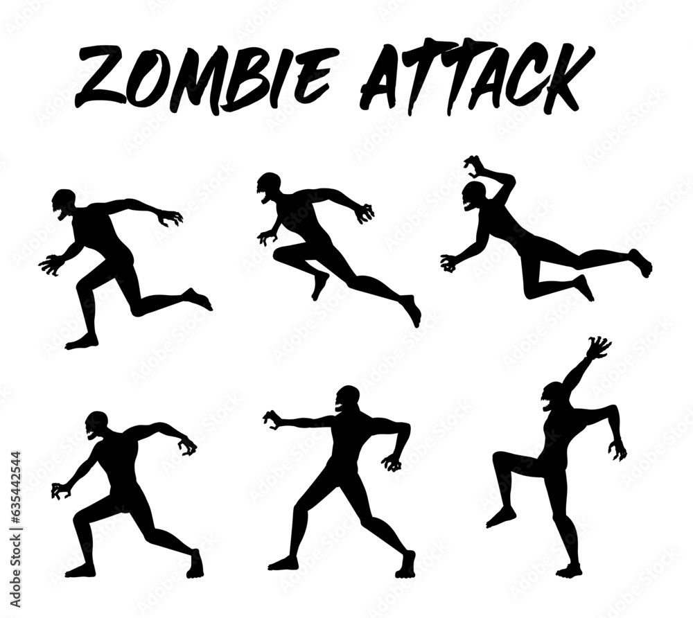 Silhouette zombie in attack posture collection. Illustration about the terror, game, and halloween theme.