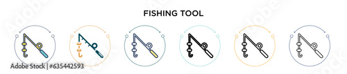 Fishing tool icon in filled, thin line, outline and stroke style. Vector illustration of two colored and black fishing tool vector icons designs can be used for mobile, ui, web