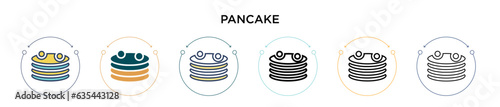 Pancake icon in filled, thin line, outline and stroke style. Vector illustration of two colored and black pancake vector icons designs can be used for mobile, ui, web