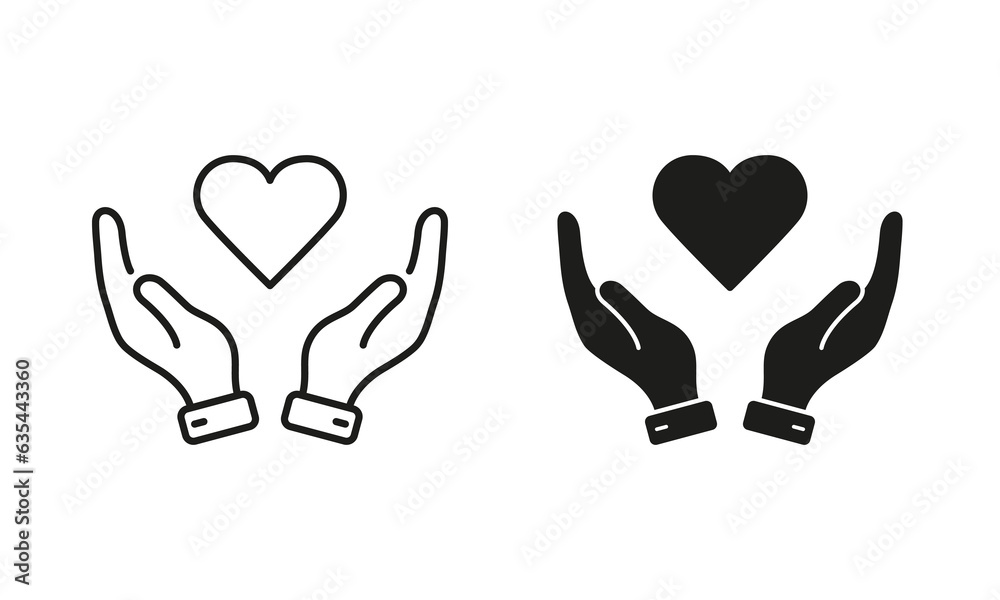 Peace Friendship, Emotional Support Symbol Collection. Love, Health, Charity, Care, Help Line and Silhouette Icon Set. Human Hand and Heart Shape Pictogram. Isolated Vector Illustration Peace Friendship, Emotional Support Symbol Collection. Love, Health, Charity, Care, Help Line and Silhouette Icon Set. Human Hand and Heart Shape Pictogram. Isolated Vector Illustration
