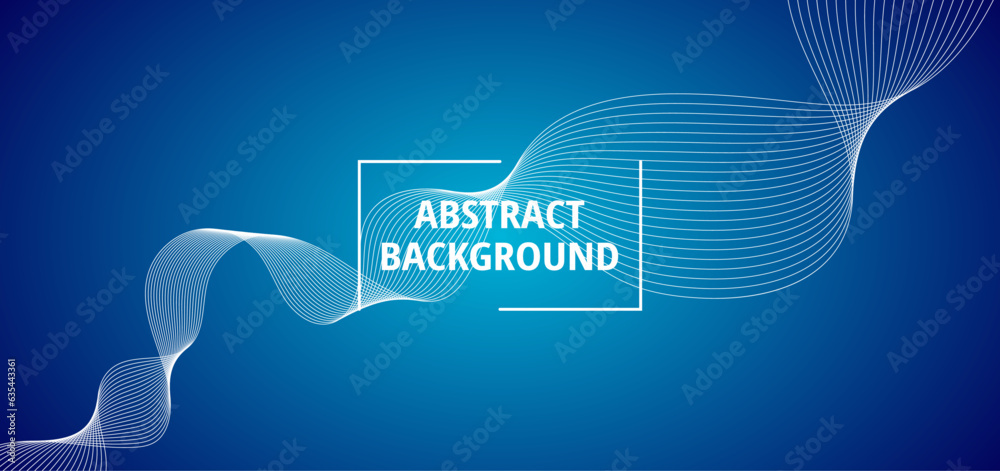 Abstract background with volumetric spiral line isolated on blue background. Gradient  decoration element design. Template for social media, business, greetings. Vector illustration. Place for text. 
