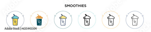 Smoothies icon in filled, thin line, outline and stroke style. Vector illustration of two colored and black smoothies vector icons designs can be used for mobile, ui, web