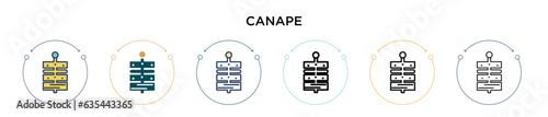 Canape icon in filled, thin line, outline and stroke style. Vector illustration of two colored and black canape vector icons designs can be used for mobile, ui, web