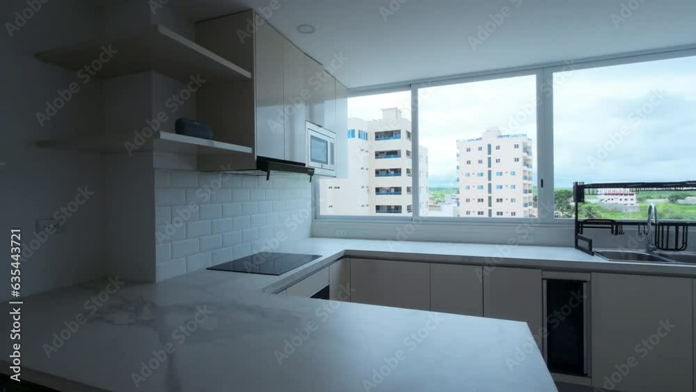 Kitchen Interior Of A Newly Constructed Apartment In Punta Centinela, Sta Elena, Ecuador. Handheld Kitchen Interior Of A Newly Constructed Apartment In Punta Centinela, Sta Elena, Ecuador. Handheld