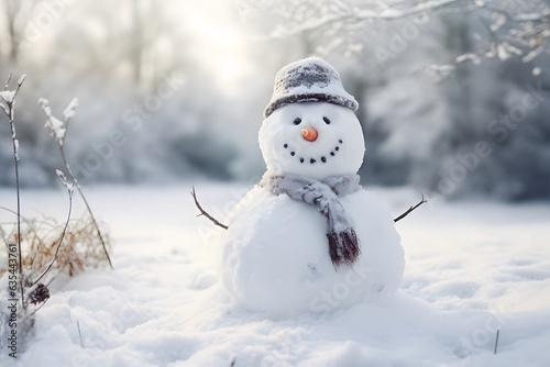 Christmas greeting mockup, happy snowman, copy space, Generative AI