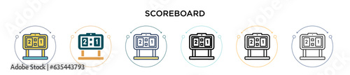 Scoreboard icon in filled, thin line, outline and stroke style. Vector illustration of two colored and black scoreboard vector icons designs can be used for mobile, ui, web