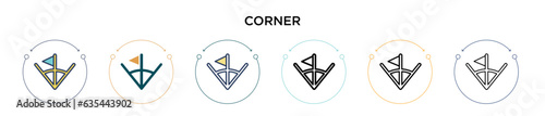 Corner icon in filled, thin line, outline and stroke style. Vector illustration of two colored and black corner vector icons designs can be used for mobile, ui, web