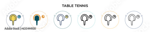Table tennis icon in filled, thin line, outline and stroke style. Vector illustration of two colored and black table tennis vector icons designs can be used for mobile, ui, web