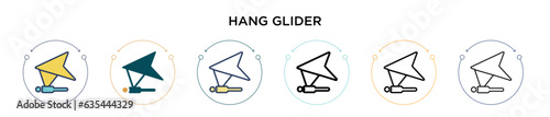 Hang glider icon in filled, thin line, outline and stroke style. Vector illustration of two colored and black hang glider vector icons designs can be used for mobile, ui, web
